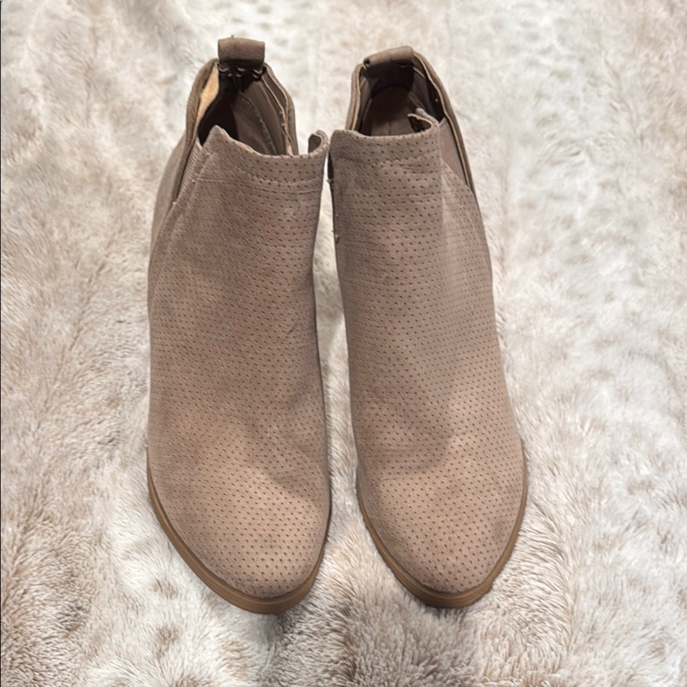 Universal Thread Perforated Taupe Ankle Booties